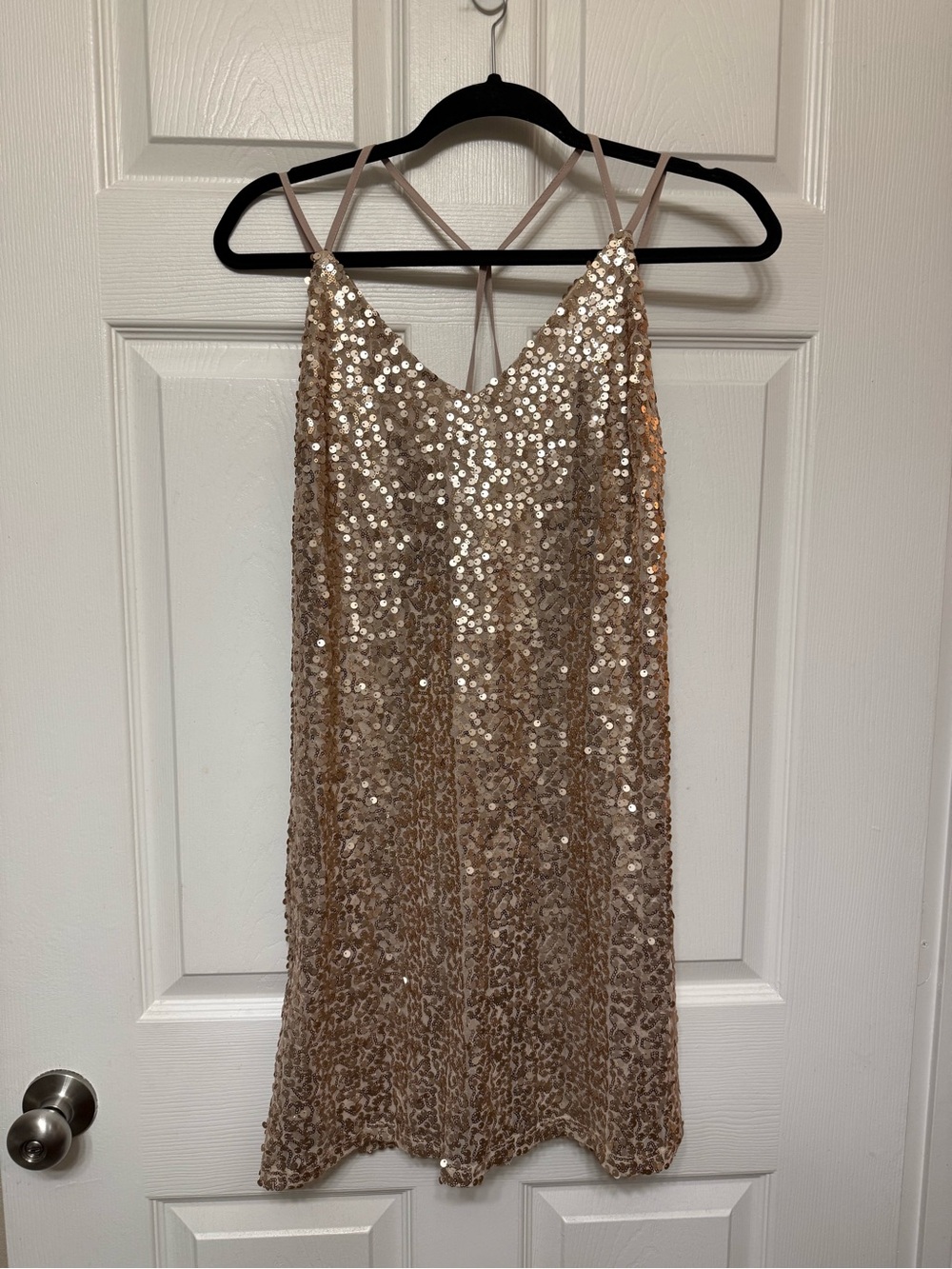 Xhilaration Gold Sequin Mini Dress with Strappy Back